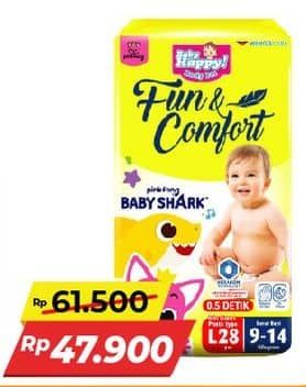 Promo Harga Baby Happy Baby Diapers Pants Fun & Comfort M32, L28 28 pcs - Alfamart