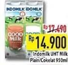 Promo Harga Indomilk Susu UHT Cokelat, Full Cream Plain 950 ml - Hypermart