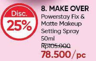 Promo Harga MAKE OVER Powerstay Fix & Matte Makeup Setting Spray 50 ml - Guardian