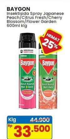 Promo Harga Baygon Insektisida Spray Japanese Peach, Citrus Fresh, Cherry Blossom, Flower Garden 600 ml - Indomaret