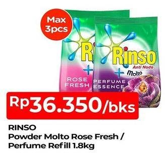 Promo Harga RINSO Anti Noda Deterjen Bubuk + Molto Pink Rose Fresh, + Molto Purple Perfume Essence 1800 gr - TIP TOP