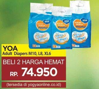 Promo Harga YOA Adult Diapers M10, L8, XL6 per 2 bag - Yogya