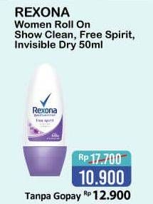 Promo Harga REXONA Deo Roll On Shower Clean, Free Spirit, Invisible 50 ml - Alfamart