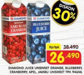 Promo Harga DIAMOND Juice Orange Unsweetened, Apple, Blueberry, Guava 1000 ml - Superindo