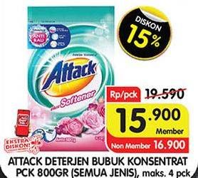 Promo Harga ATTACK Detergent Powder Plus Softener 800 gr - Superindo