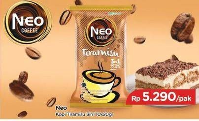 Promo Harga Neo Coffee 3 in 1 Instant Coffee Tiramisu per 10 sachet 20 gr - TIP TOP