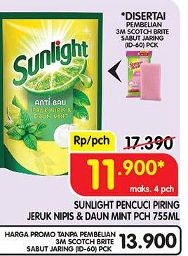 Promo Harga SUNLIGHT Pencuci Piring Anti Bau With Daun Mint 755 ml - Superindo