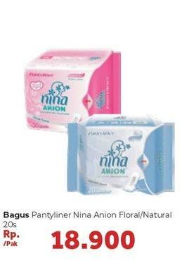 Promo Harga Bagus Nina Anion Pantyliner Floral Scent 15cm, Natural Scent 15cm 20 pcs - Carrefour