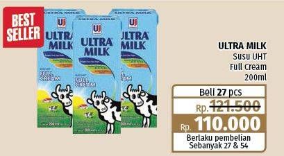 Promo Harga Ultra Milk Susu UHT Full Cream 200 ml - Lotte Grosir