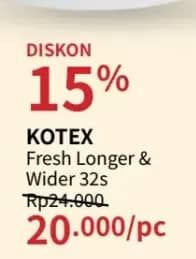 Promo Harga Kotex Fresh Liners Longer & Wider 32 pcs - Guardian