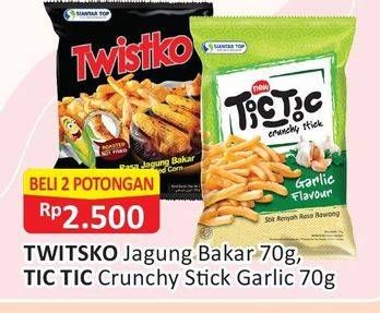 Promo Harga TWISTSKO Jagung Bakar 70 g/TIC TIC Crunchy Stick Garlic 70 g  - Alfamart