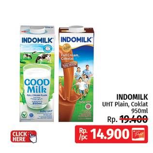 Promo Harga Indomilk Susu UHT Cokelat, Full Cream Plain 950 ml - LotteMart