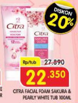Promo Harga CITRA Facial Foam Sakura Glow, Pearly White 100 gr - Superindo