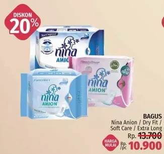 Promo Harga BAGUS Nina Anion / Dry Fit / Soft Care Extra Long  - LotteMart