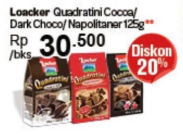 Promo Harga LOACKER Quadratini Wafer Cocoa, Dark Choco, Napolitaner 125 gr - Carrefour