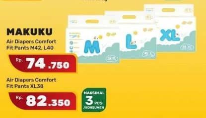 Makuku Comfort Fit Diapers Pants 38 pcs Harga Promo Rp82.350, Maks 3 Pcs/Konsumen