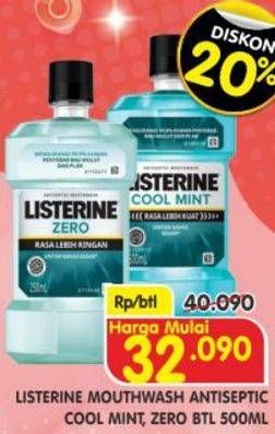 Promo Harga Listerine Mouthwash Antiseptic Cool Mint, Zero 500 ml - Superindo