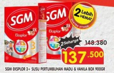 Promo Harga SGM Eksplor 3+ Susu Pertumbuhan Madu, Vanila 900 gr - Superindo