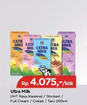 Promo Harga Ultra Milk Susu UHT Karamel, Stroberi, Full Cream, Coklat, Taro 200 ml - TIP TOP