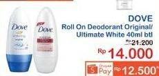 Promo Harga DOVE Deo Roll On Original Menutrisi Melembutkan, Ultimate White 40 ml - Indomaret