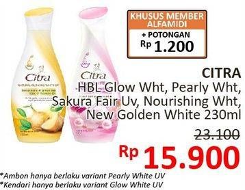 Promo Harga CITRA Hand & Body Lotion Natural Glowing White, Pearly White UV, Sakura Fair UV, Nourishing White, Golden White 230 ml - Alfamidi
