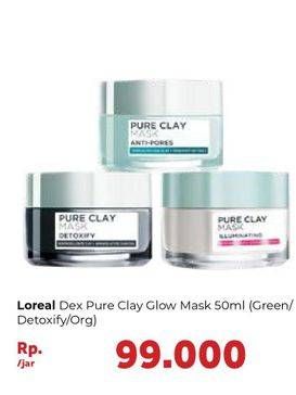 Promo Harga LOREAL Pure Clay Mask Anti Pores, Illuminating, Detoxify 50 gr - Carrefour