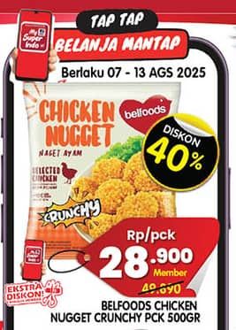 Promo Harga Belfoods Nugget Chicken Nugget Crunchy 500 gr - Superindo