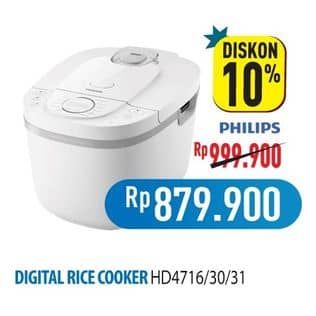 Promo Harga Philips 3000 Series Philips Digital Rice Cooker HD4716 /30, /31  - Hypermart