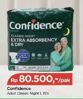 Promo Harga Confidence Adult Diapers Classic Night L15 15 pcs - TIP TOP
