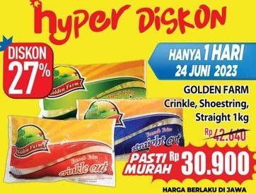 Promo Harga Golden Farm French Fries Crinkle, Shoestring, Straight 1000 gr - Hypermart