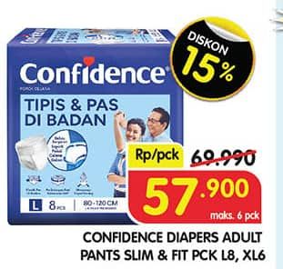 Promo Harga Confidence Adult Pants Slim & Fit Extra Absorb L8, XL6 6 pcs - Superindo