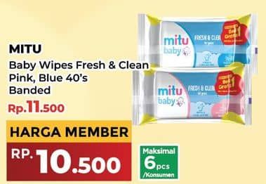 Promo Harga Mitu Baby Wipes Fresh & Clean Blue Blossom Berry, Pink Blooming Cherry per 2 pouch 40 pcs - Yogya