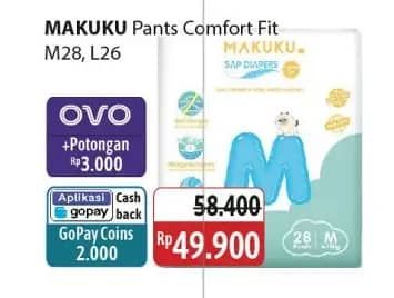 Promo Harga Makuku Comfort Fit Diapers Pants M28, L26 26 pcs - Alfamidi