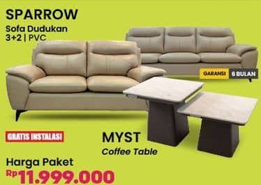 Promo Harga SPARROW Sofa 3+2 Bahan PVC + Myst Coffee Table   - COURTS