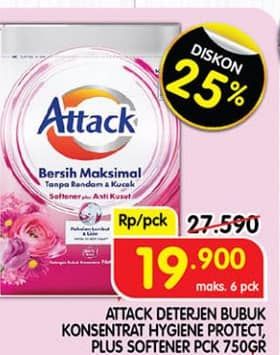 Promo Harga Attack Detergent Powder Hygiene Plus Protection, Plus Softener 800 gr - Superindo