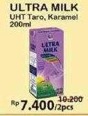 Promo Harga ULTRA MILK Susu UHT Taro, Karamel per 2 pcs 200 ml - Alfamart
