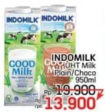 Promo Harga Indomilk Susu UHT Cokelat, Full Cream Plain 950 ml - LotteMart