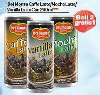 Promo Harga Del Monte Latte Caffe Latte, Mocha Latte, Vanilla Latte per 2 kaleng 240 ml - Carrefour