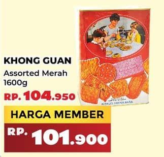 Promo Harga Khong Guan Assorted Biscuit Red Persegi 1600 gr - Yogya