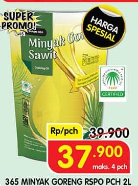 Promo Harga 365 Minyak Goreng Sawit RSPO 2000 ml - Superindo