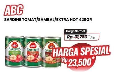 Promo Harga ABC Sardines Saus Tomat, Saus Cabai, Saus Ekstra Pedas 425 gr - Carrefour