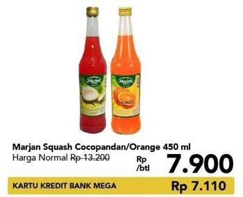 Promo Harga MARJAN Syrup Squash Orange, Coco Pandan 450 ml - Carrefour