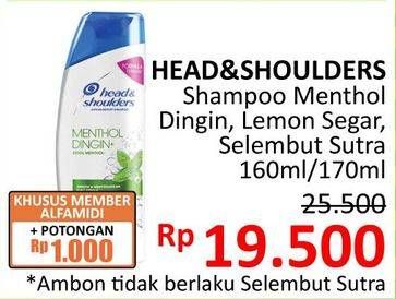 Promo Harga HEAD & SHOULDERS Shampoo Menthol Dingin, Lemon Fresh, Smooth Silky 170 ml - Alfamidi