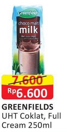 Promo Harga GREENFIELDS UHT Choco, Full Cream 250 ml - Alfamart