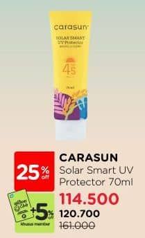 Carasun Solar Smart UV Protector Spf 45 70 ml Diskon 25%, Harga Promo Rp120.700, Harga Normal Rp161.000, Khusus Member Rp. 114.500, Khusus Member