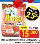 Promo Harga Rinso Anti Noda Deterjen Bubuk + Molto Japanese Peach, + Molto Korean Strawberry 700 gr - Superindo