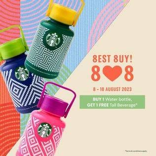 Promo Harga Buy 1 Water Bottle, Get 1 Free Tall Beverage  - Starbucks