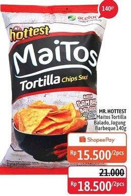 Promo Harga MR HOTTEST Maitos Tortilla Chips Balado, Jagung BBQ per 2 pouch 140 gr - Alfamidi