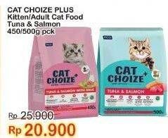 Promo Harga CAT CHOIZE + Tuna Salmon, Kitten Cat Food Tuna Salmon 450 gr - Indomaret