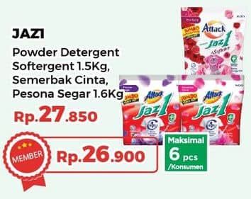 Promo Harga Attack Jaz1 Detergent Powder +Softener Rose Berry, Semerbak Cinta, Pesona Segar 1400 gr - Yogya